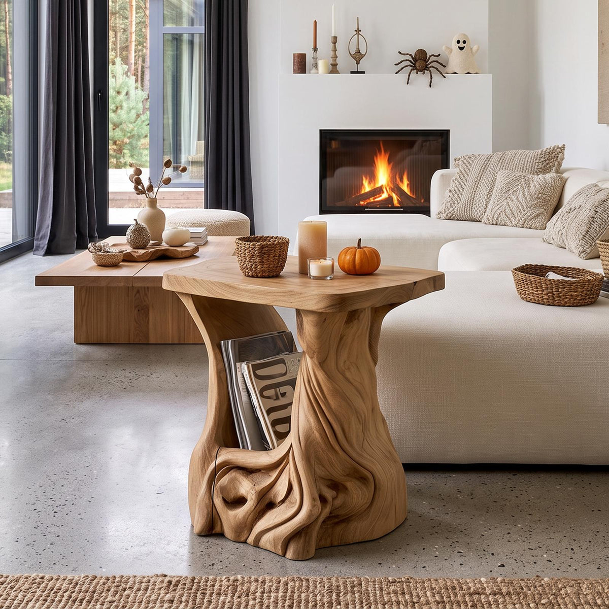 Modern Beside Table Halloween Inspired With Sculptural Tree Base For Living Room