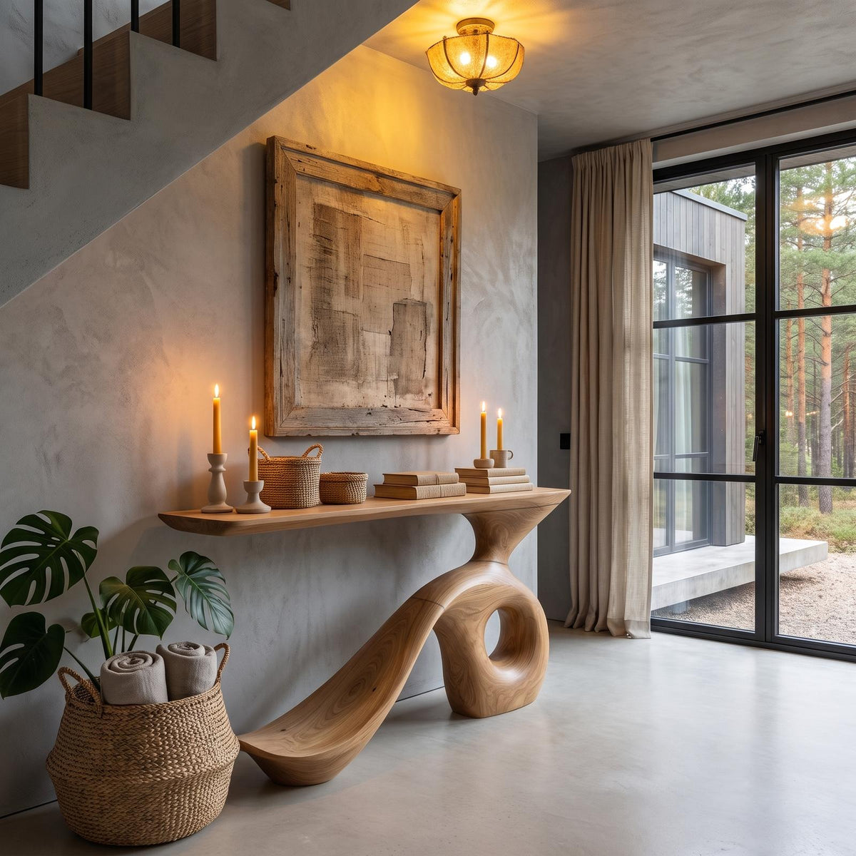 Modern Halloween Entryway Table With Sculptural Open Frame For Hallway