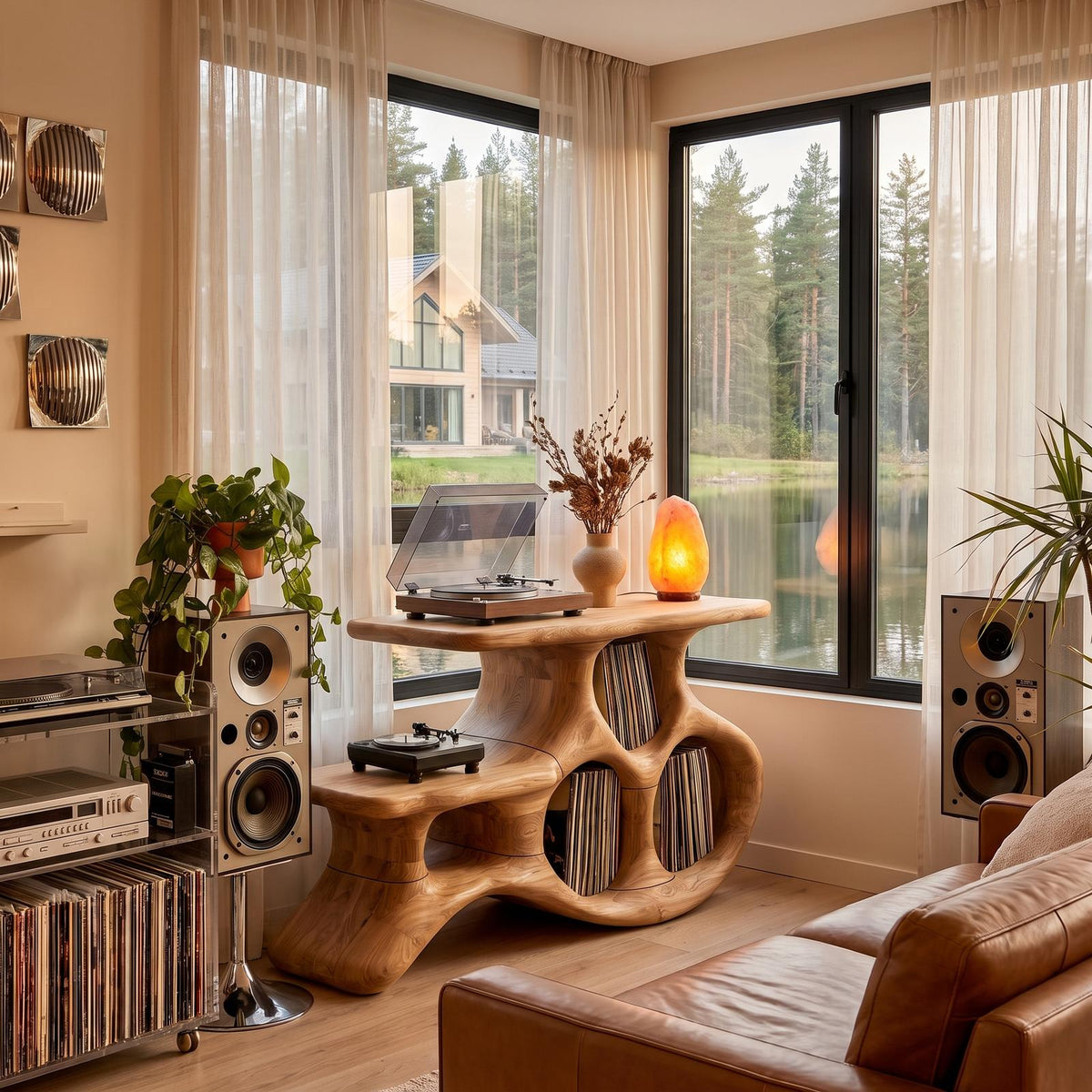 Organic Turntable Cabinet With Abstract Rounded Frame For Living Room