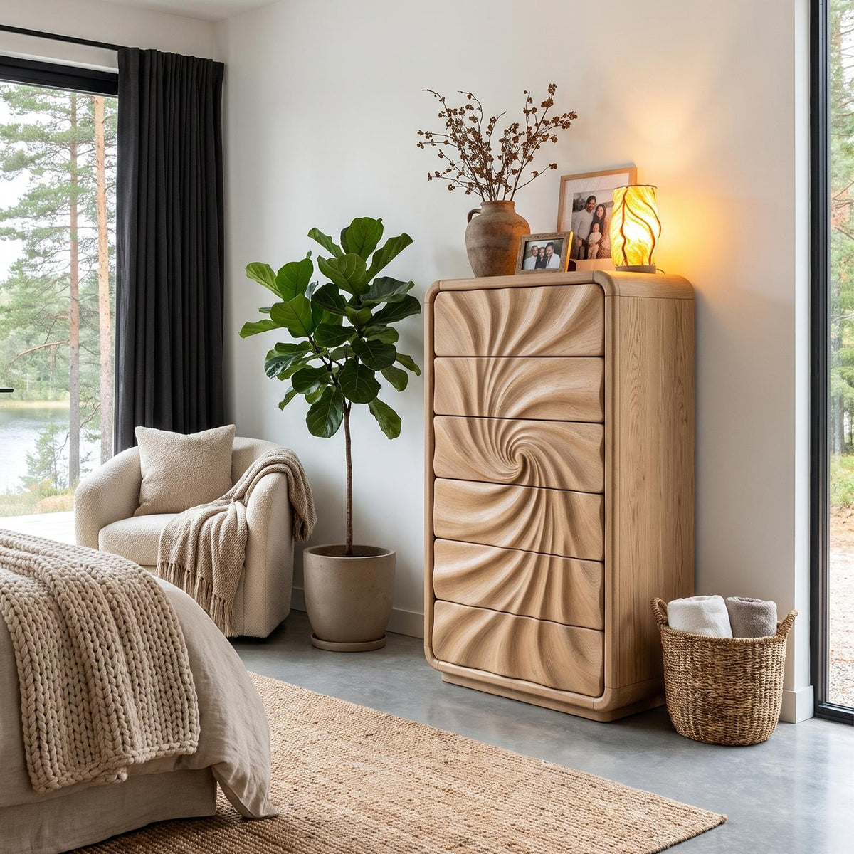 Modern Tall Dresser With Flowing Wave Drawer Design For Bedroom