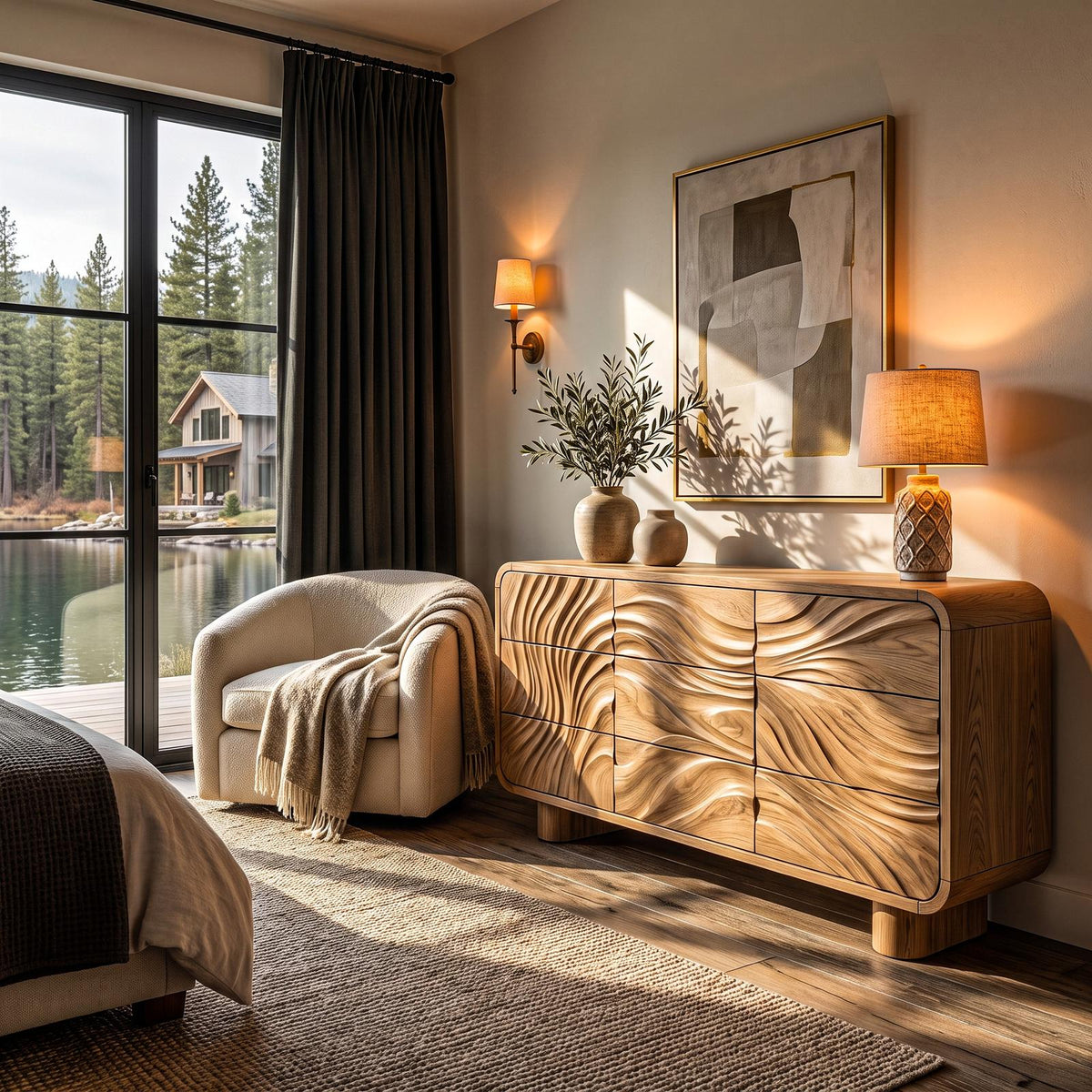 Contemporary Bedroom Dresser Drawers With Sculpted Wave Pattern And Curved Corners For Bedroom