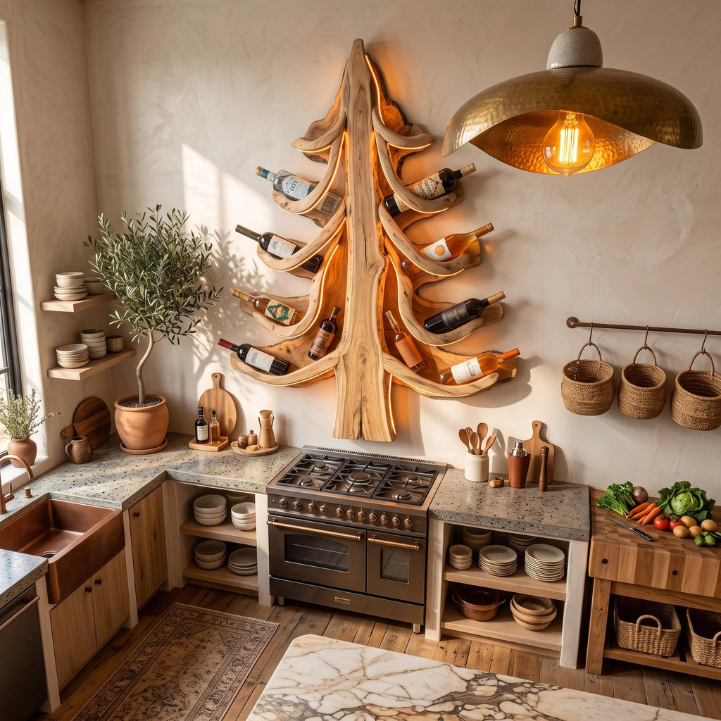 Modern Wine Display Rack With Sculptural Pine Tree Design For Home Bar