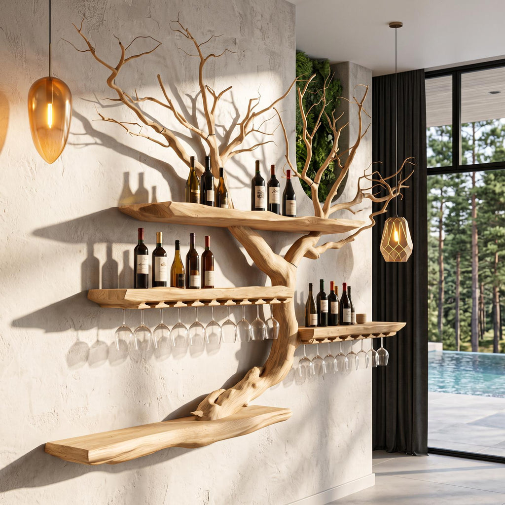 Organic Wine Storage Rack With Flowing Tree Limb Design For Dining Room