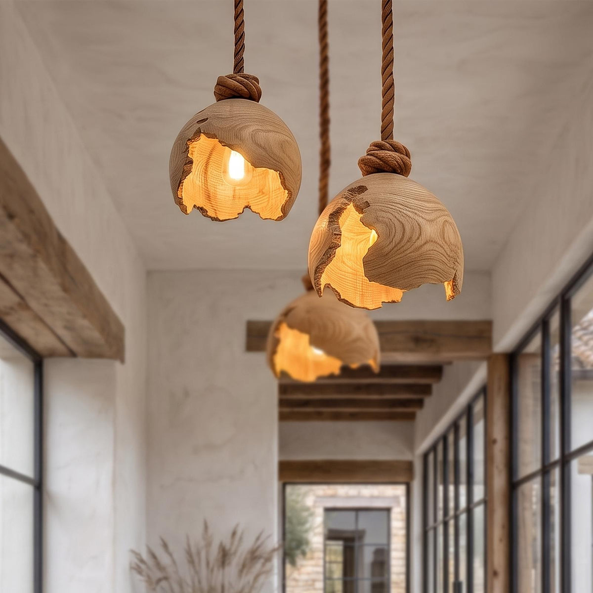 Minimalist Pendant Lamp With Sculptural Wood Design For Living Room