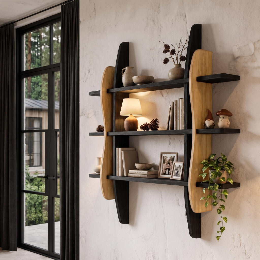 Contemporary Display Shelf With Sculptural Frame Design For Living Room