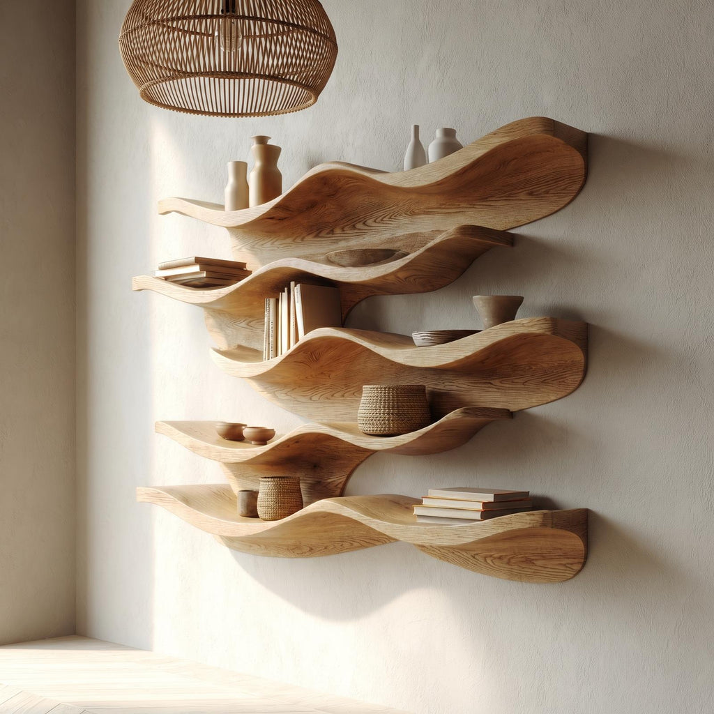 Sculptural Wave Wall Mounted Bookshelf For Living Room And Bedroom