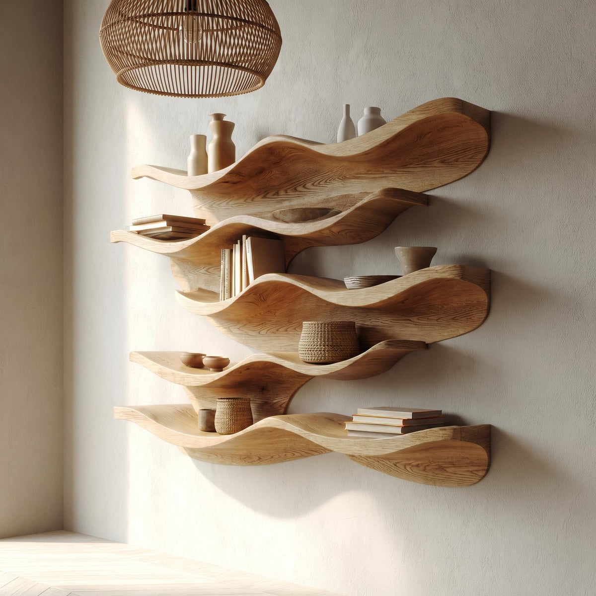 Sculptural Wave Wall Mounted Bookshelf For Living Room And Bedroom