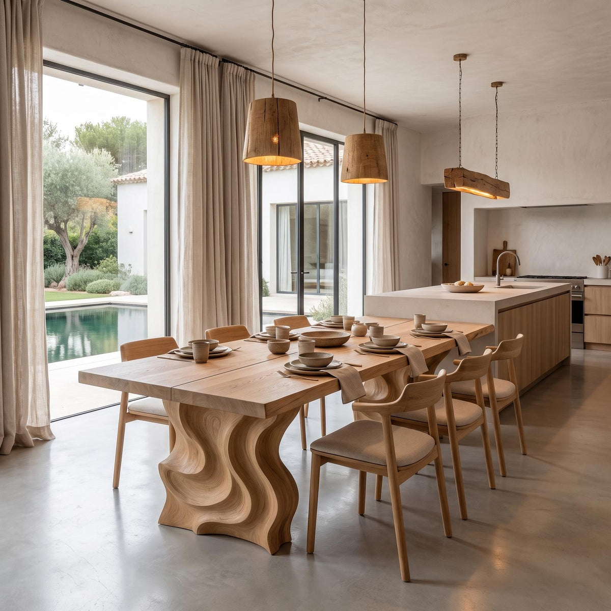 Modern Dining Table With Flowing Loop Design For Dining Room And Kitchen