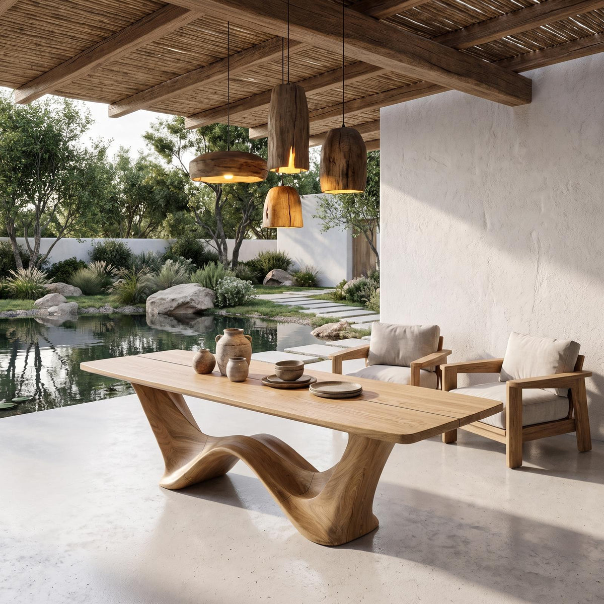 Contemporary Dining Table With Architectural Wave Design For Dining Room And Breakfast Nook