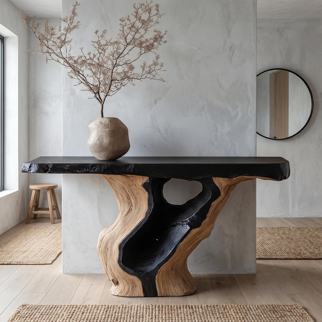 Spry Interior Sculptural Tree Root Console Table, Rustic Natural Solid Wood Entryway Table & Living Room Credenza, SINLHACS567