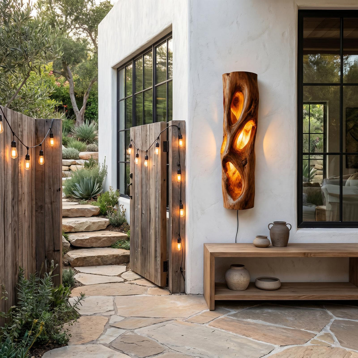 Sculptural Natural Wood Wall Sconce, Unique Handcrafted Solid Wood Wall Mounted LED Light for Living Room, Model