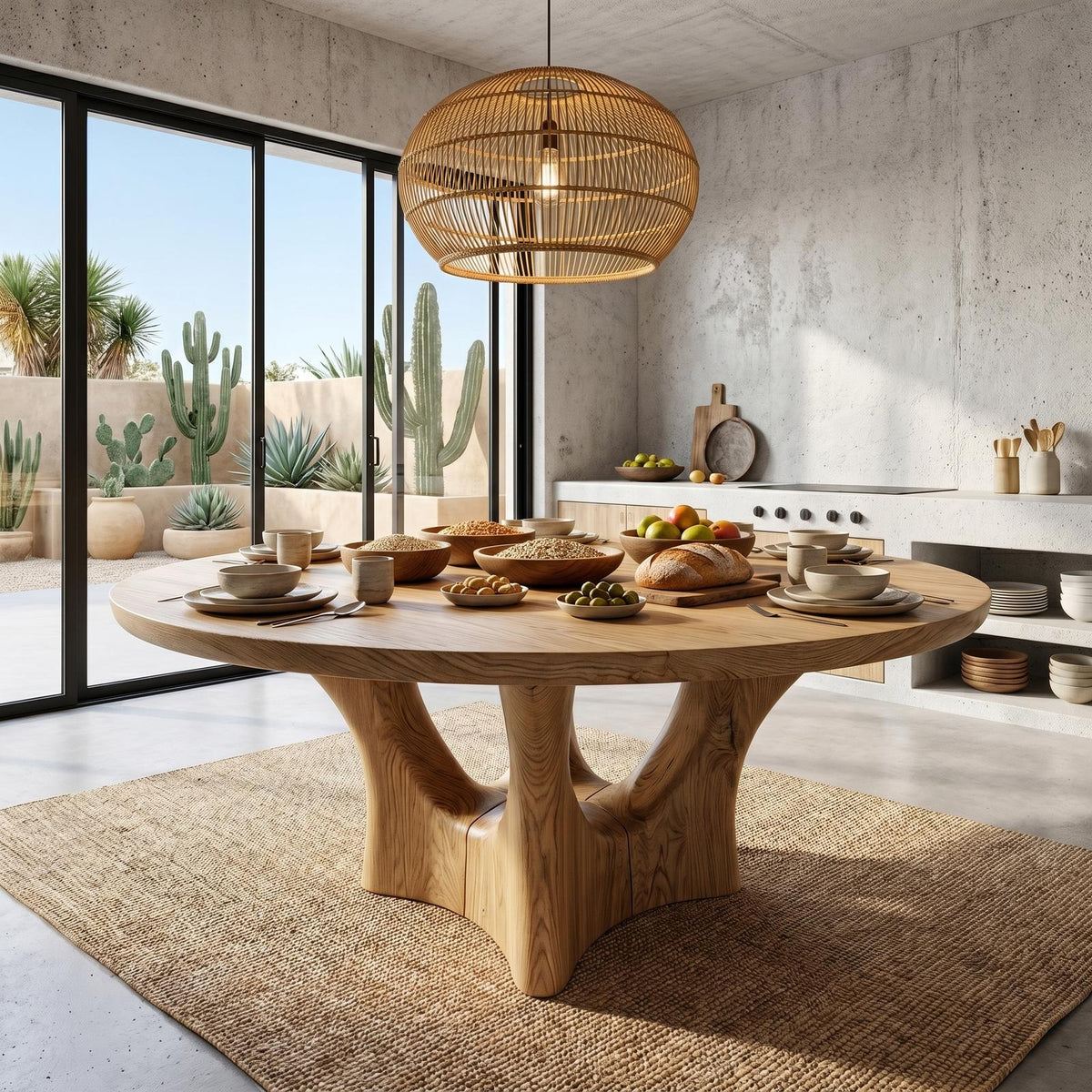 Spry Interior Contemporary Round Dining Table, Solid Wood Smooth Curved Pedestal Base Table for Kitchen & Dining Room, SINLHADT182