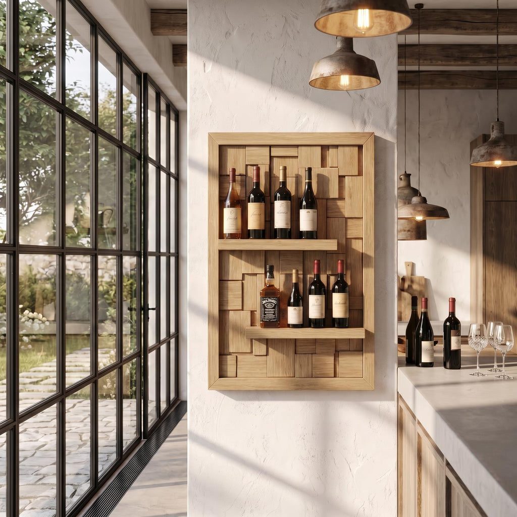 Wall Mounted Wine Holder With Open Bottle Display For Home Bar