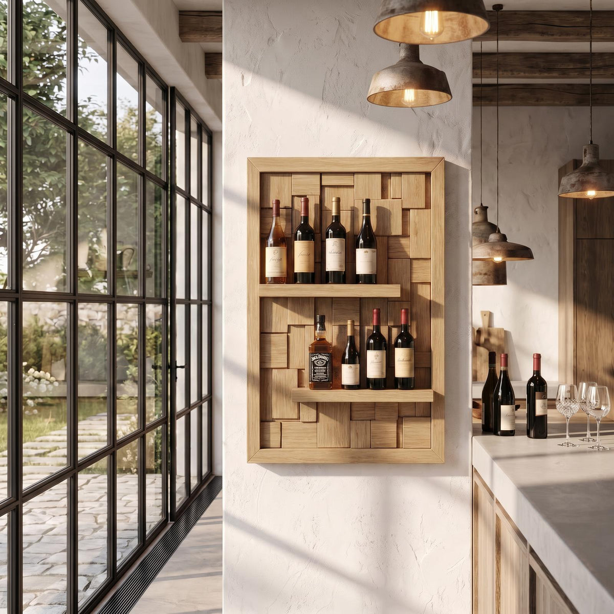 Wall Mounted Wine Holder With Open Bottle Display For Home Bar