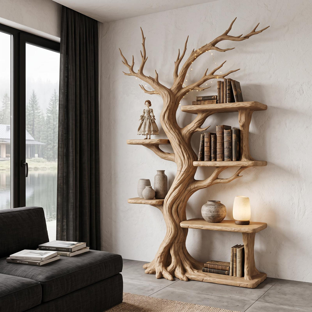 Rustic Tree Bookshelf Handcrafted Woodland Style For Reading Nook
