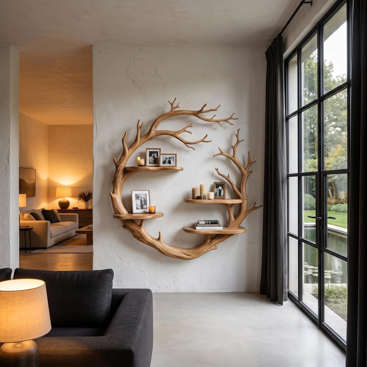 Contemporary Floating Shelf With Tree Branch Display Design For Living Room And Hallway SINLHAFL056