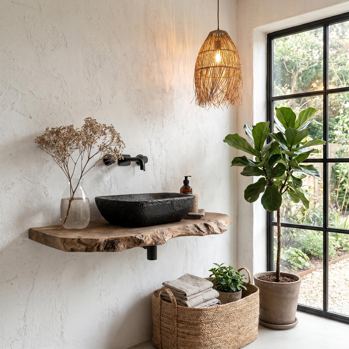 Rustic Floating Bathroom Vanity, Handcrafted Live Edge Solid Wood Shelf for Powder Room & Master Bath