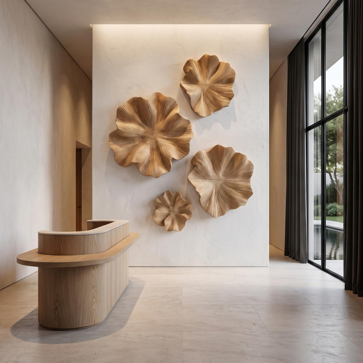 Contemporary Wood Wall Sculpture With Botanical Relief Design For Living Room And Hallway SINLHAWA140