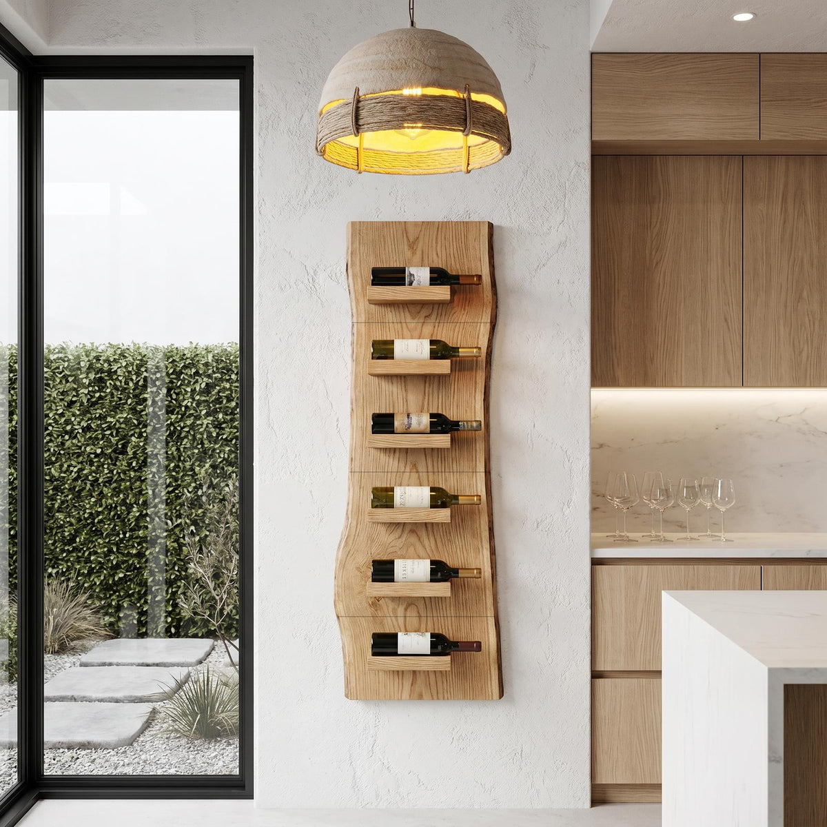 Rustic Wall Mounted Wine Rack, Vertical Solid Wood Bottle Holder & Storage Shelves for Kitchen & Dining