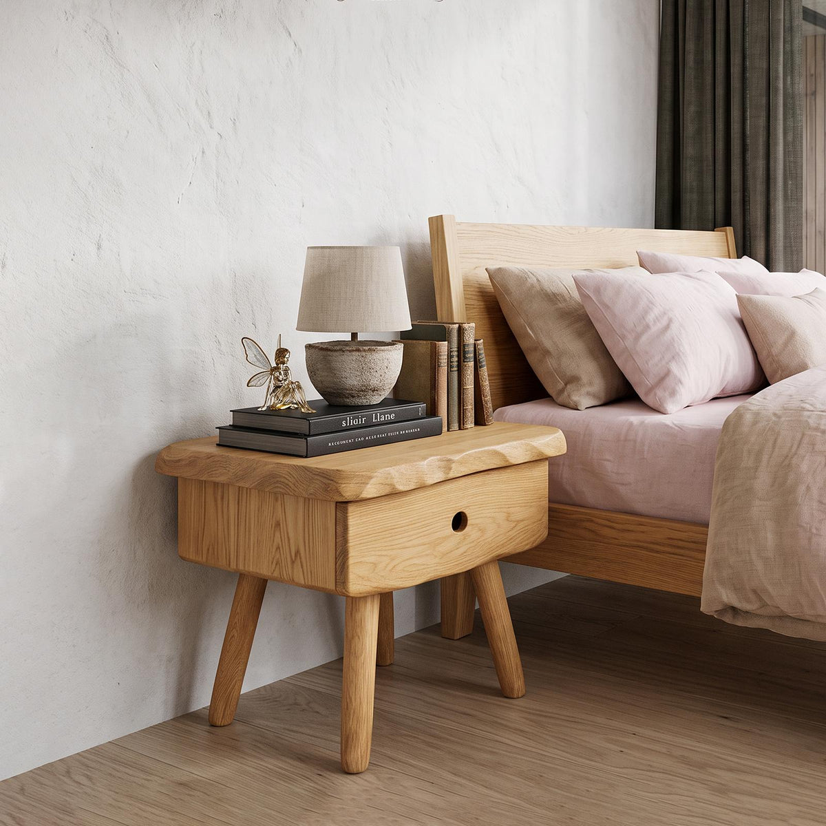 Scandinavian Solid Wood Bedside Table With Drawer SINLHANS290