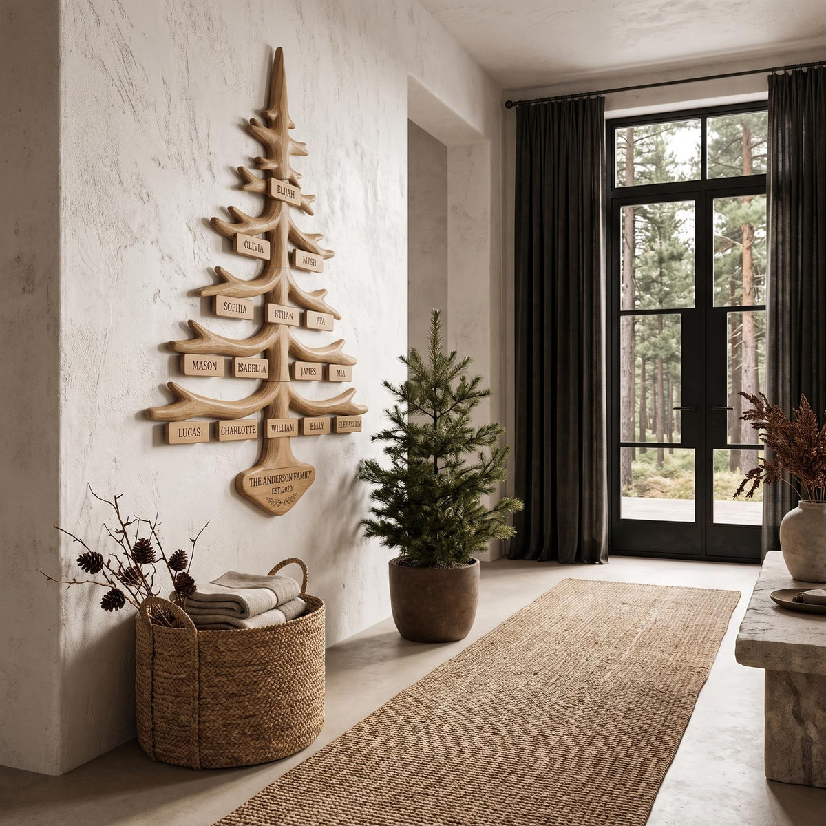 Organic Personalized Family Tree Wall Decor With Custom Name Plaques For Living Room And Entryway SINLHAWA151