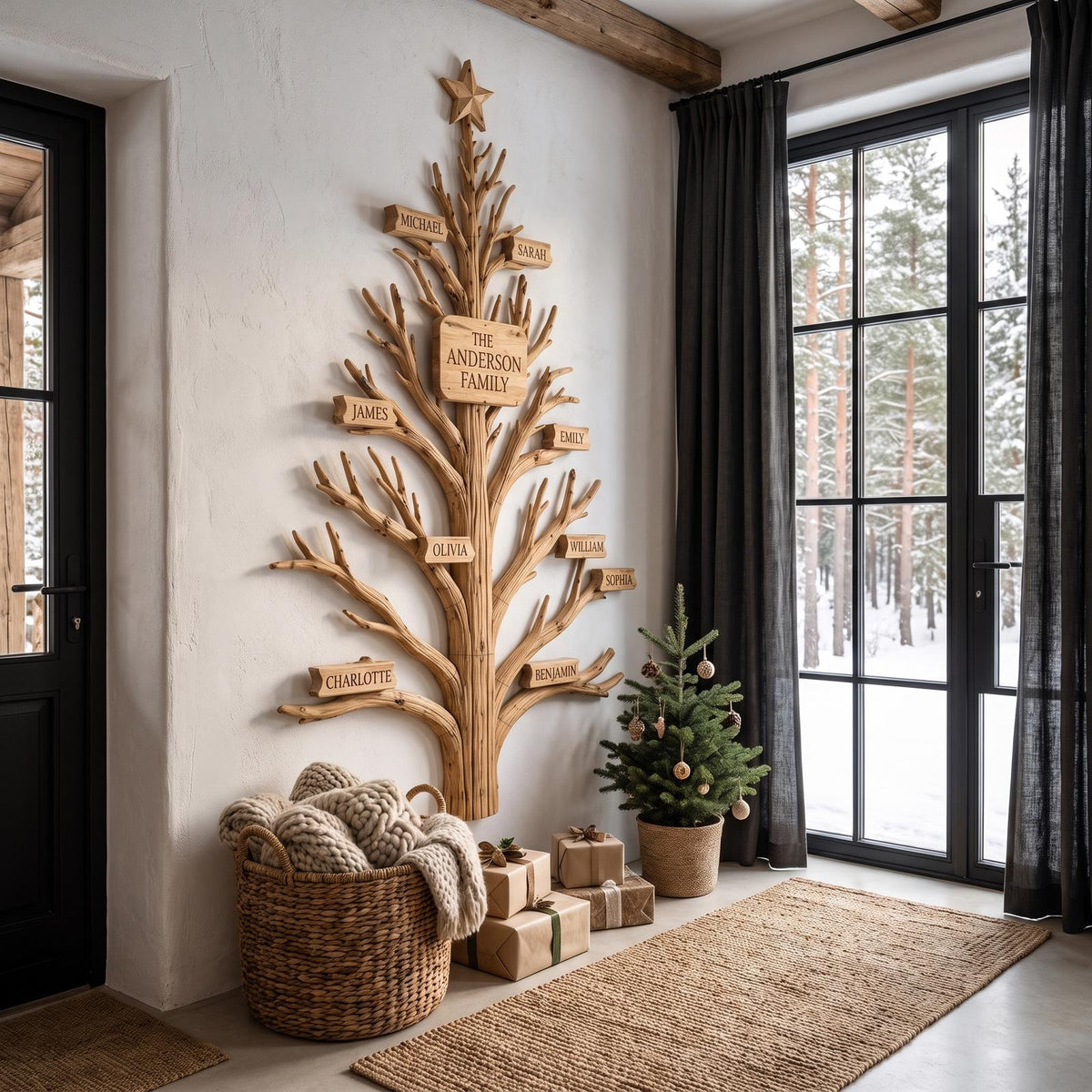 Rustic Family Tree Wall Decor With Personalized Family Name For Entryway And Living Room