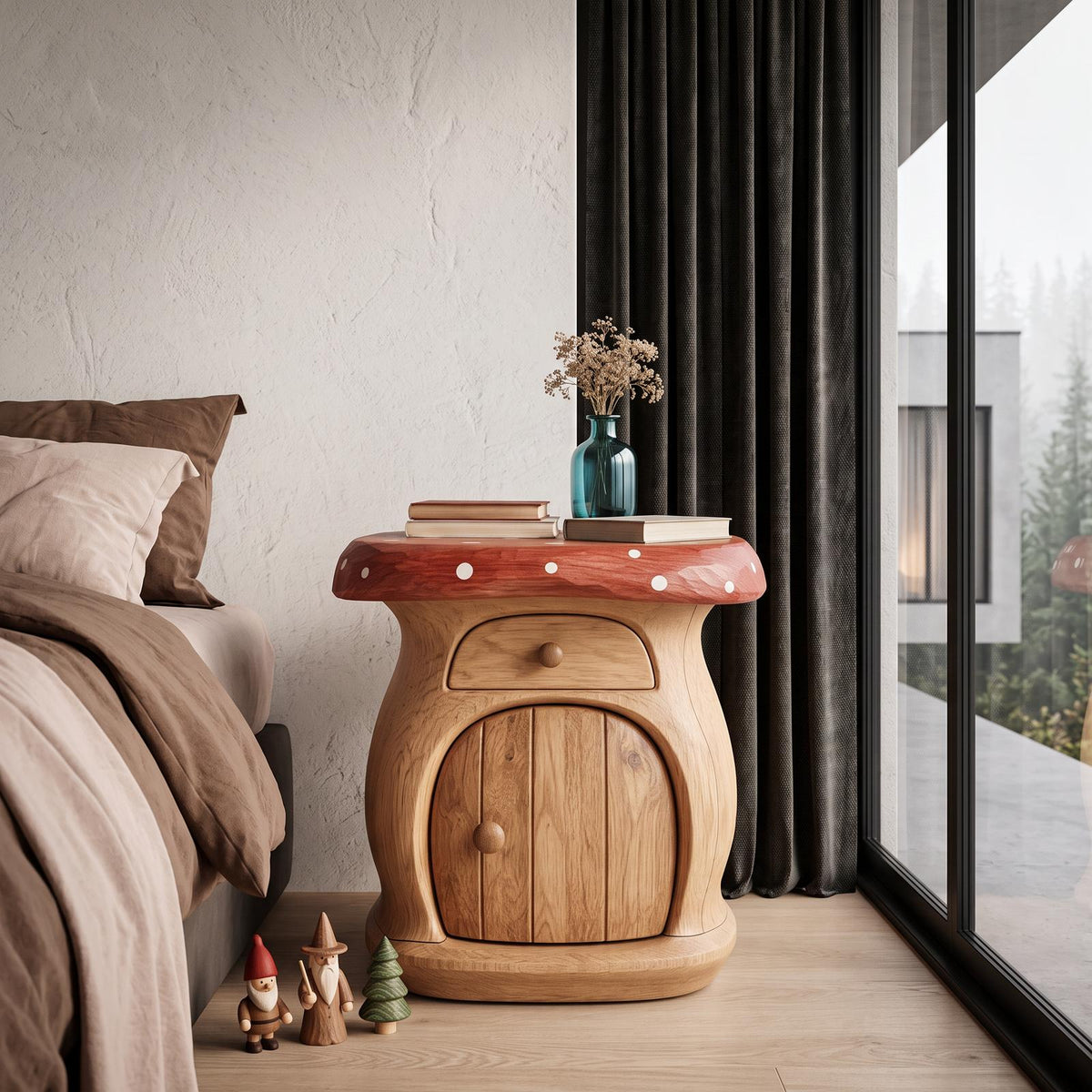 Modern Mushroom Bedside Table With Wooden Storage Door SINLHANS295