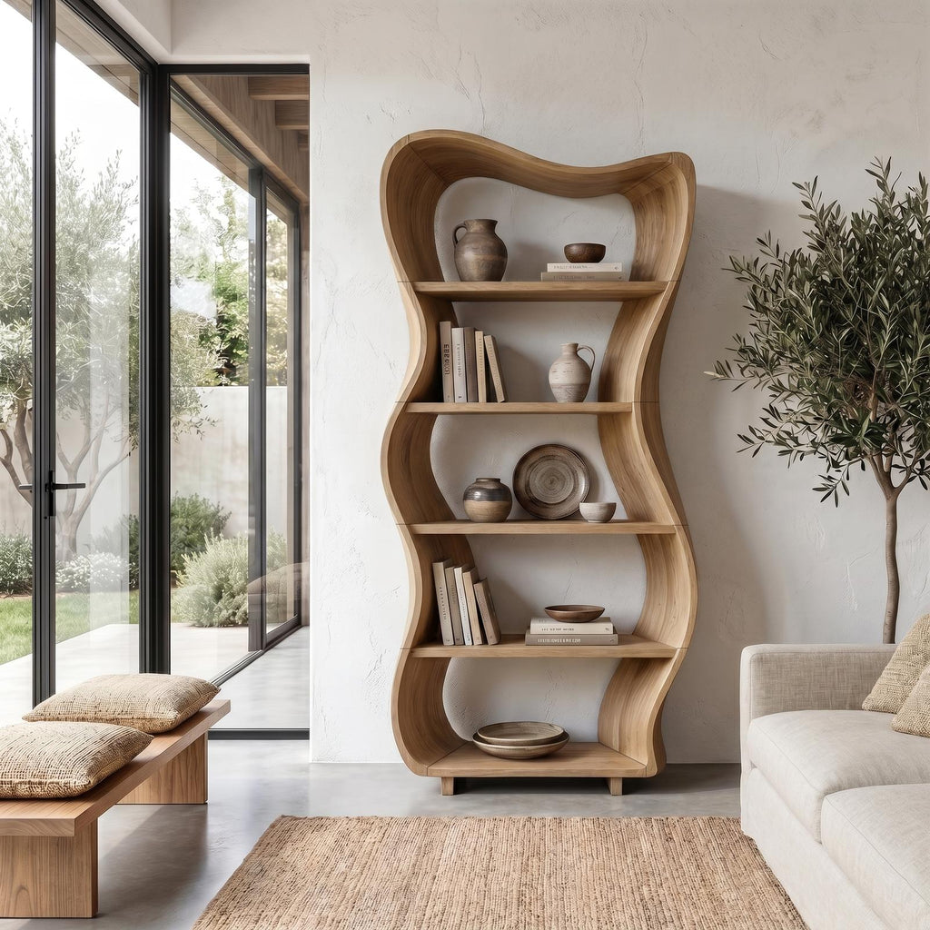 Sculptural Tree Shelf, Organic Solid Wood Bookcase and Display Rack for Living Room & Reading Corner
