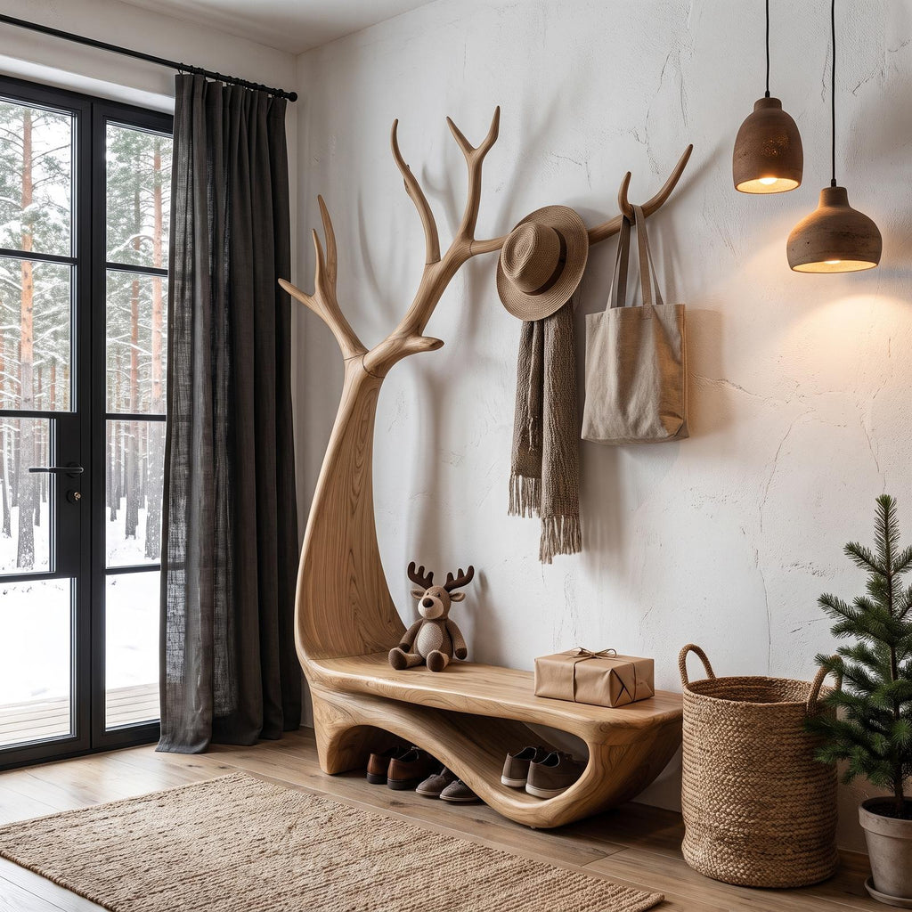 Organic Tree Shoe Bench Wall Mounted Coat Rack Storage For Entryway Hallway