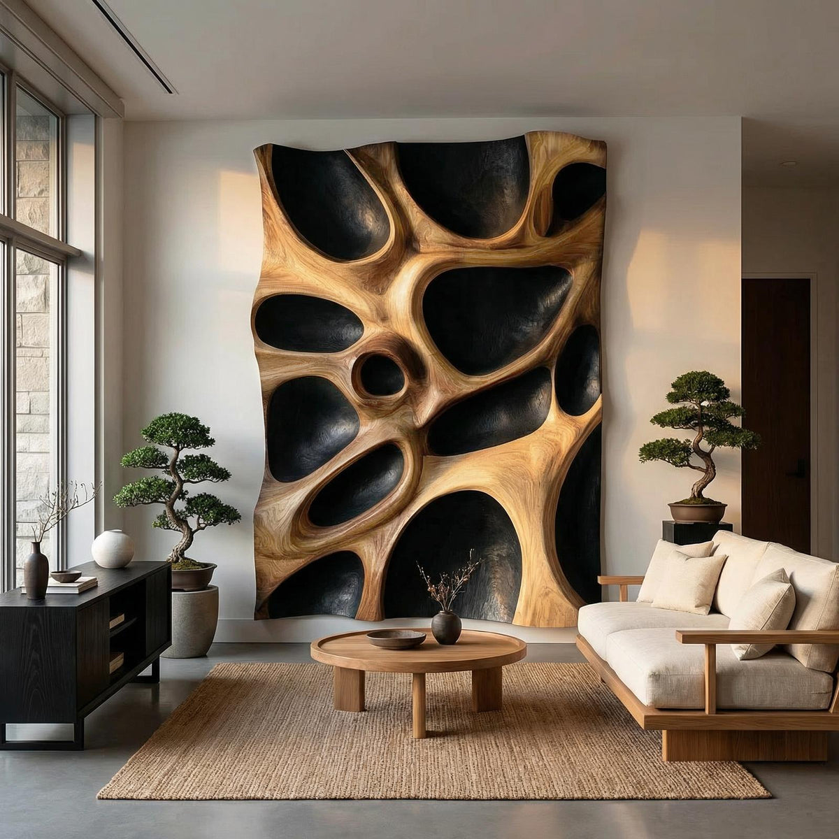 Spry Interior Organic Hollow Wood Wall Decor Panel, Handcrafted 3D Wooden Wall Art Sculpture for Bedroom and Living Room, SINLHAWD065