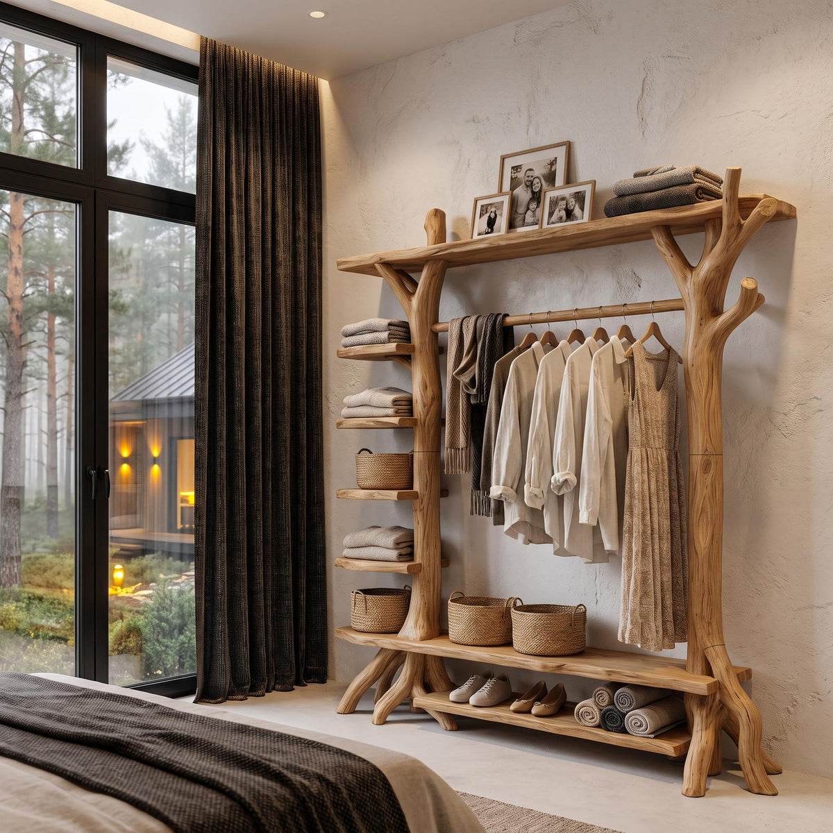 Rustic Tree Coat Rack Storage Organizer For Entryway Hallway