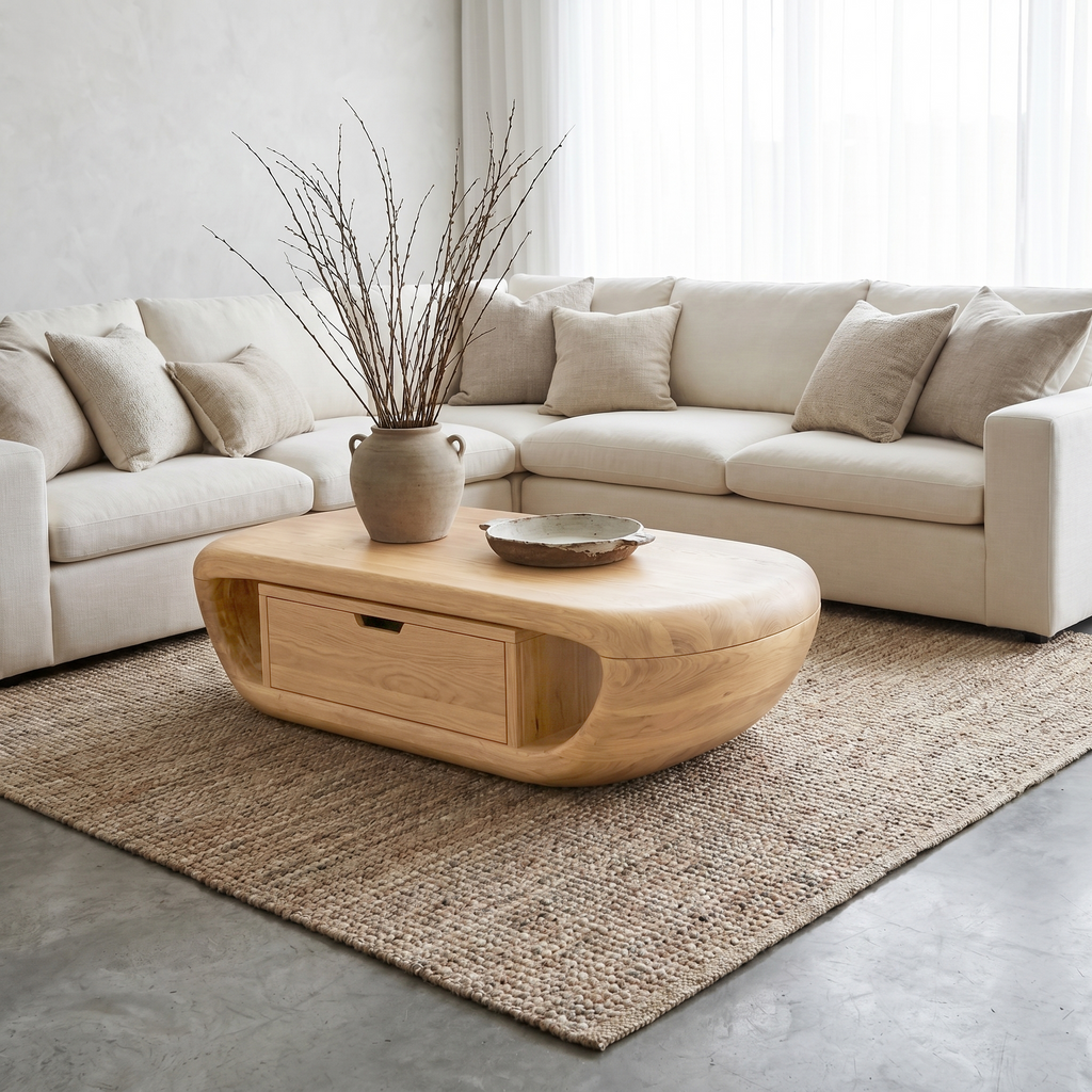 Modern Wood Coffee Table with Built-In Storage Shelf, Sleek Mid-Century Center Table for Living Room