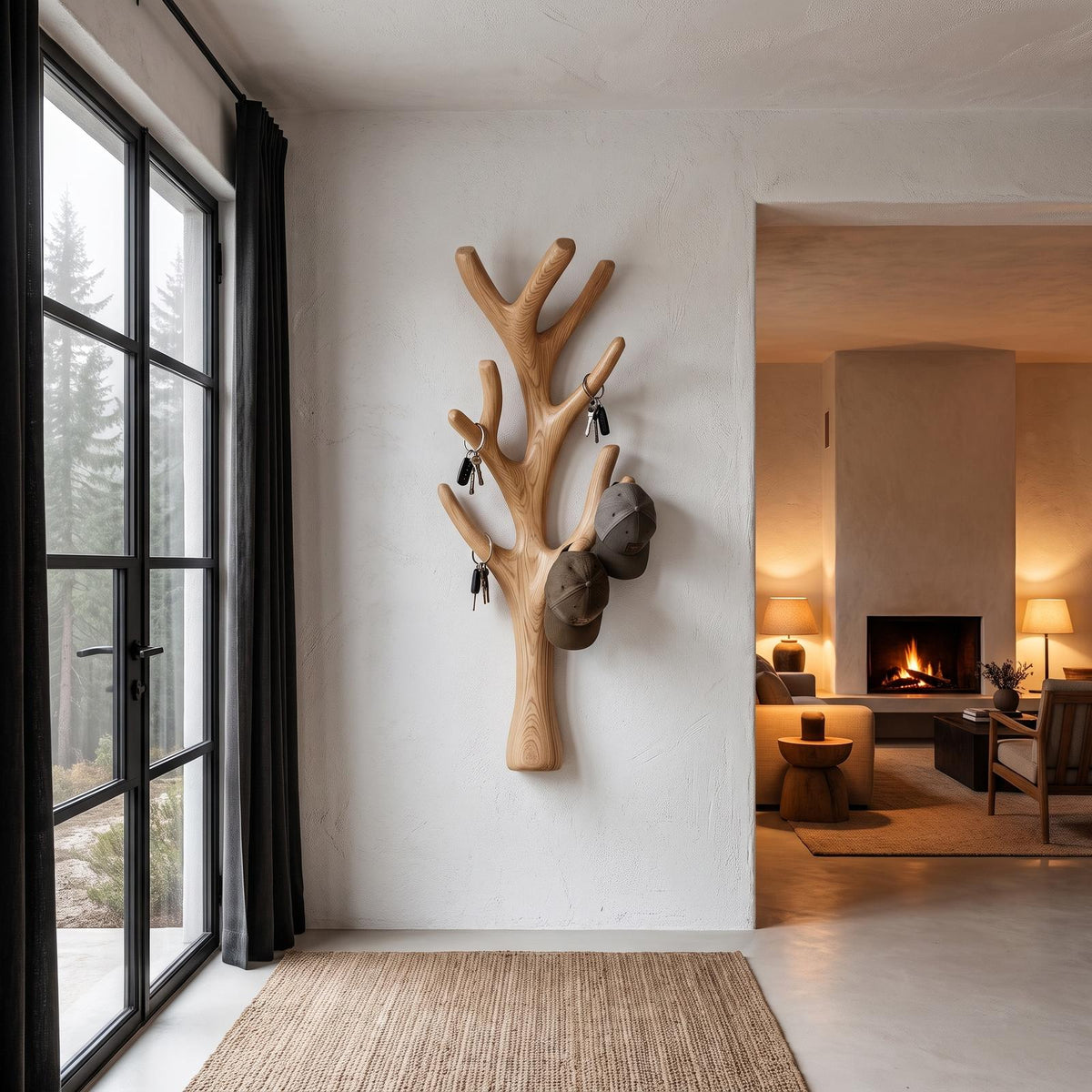 Rustic Sculptural Tree Coat Rack Wall Mounted Design For Entryway Hallway