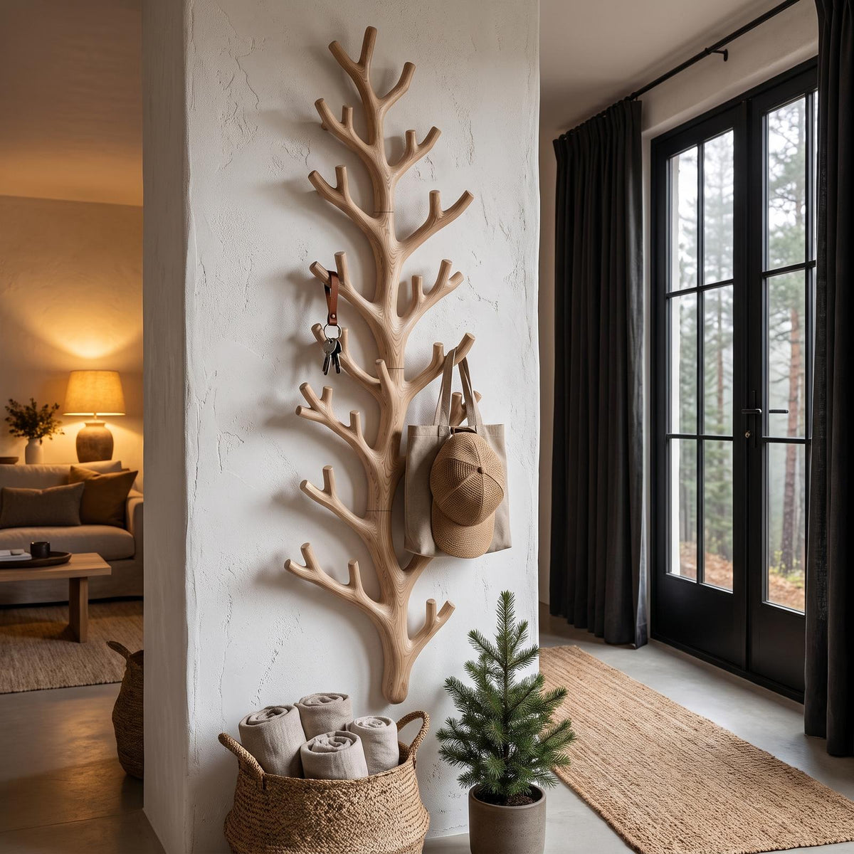 Sculptural Tree Coat Rack Wall Mounted Design For Entryway Hallway