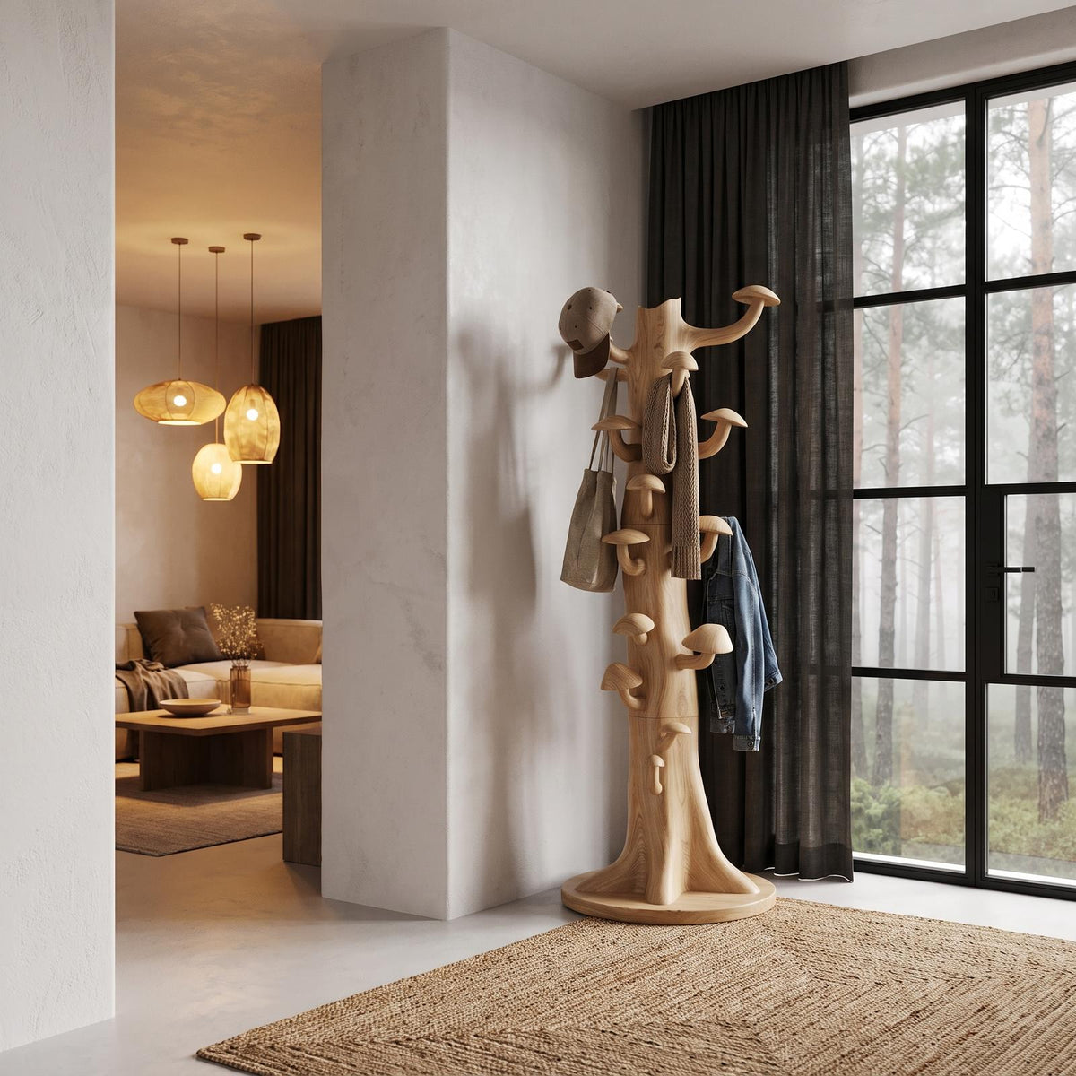 Rustic Freestanding Tree Coat Rack Wooden Hall Tree For Entryway Hallway