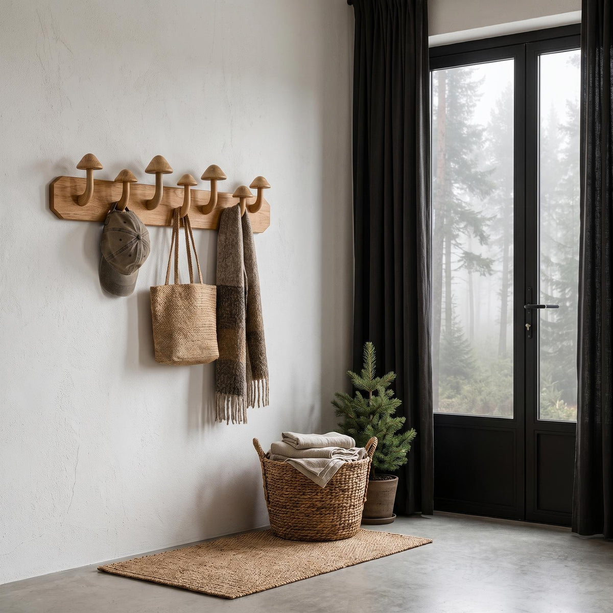 Mushroom Wall Mounted Coat Rack Hook Organizer For Entryway Hallway