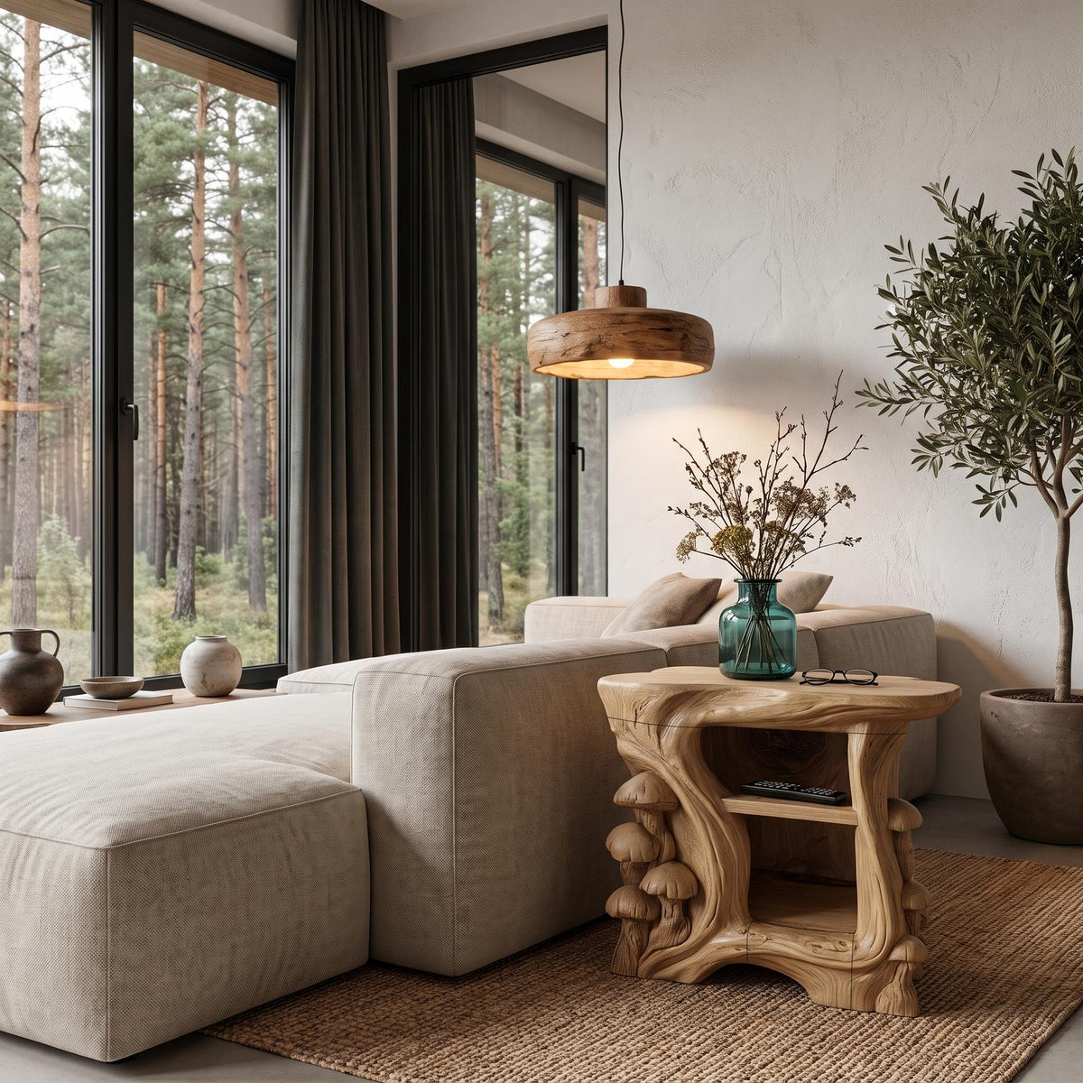 Organic Solid Wood Bedside Table With Sculptural Tree Branch Base SINLHASTA278