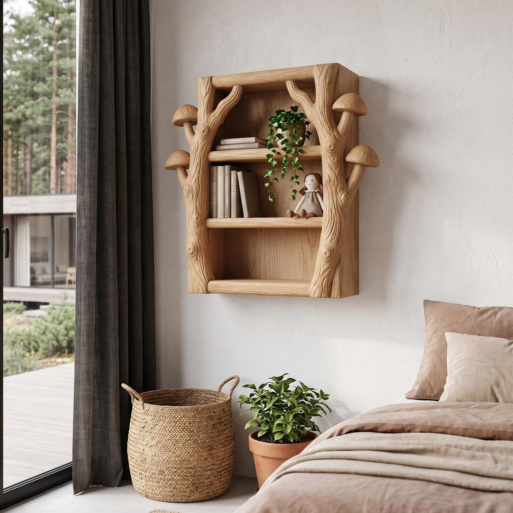 Modern Wall Bookshelf Handcrafted Tree Branch Design For Living Room