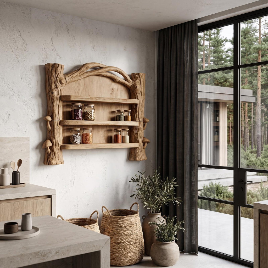 Sculptural Wall Bookshelf Handcrafted Organic Wood Shelves For Living Room