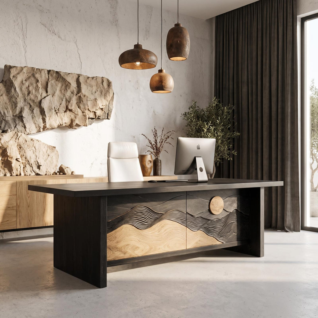 Sculptural Writing Desk Handcrafted Solid Wood Design For Workspace