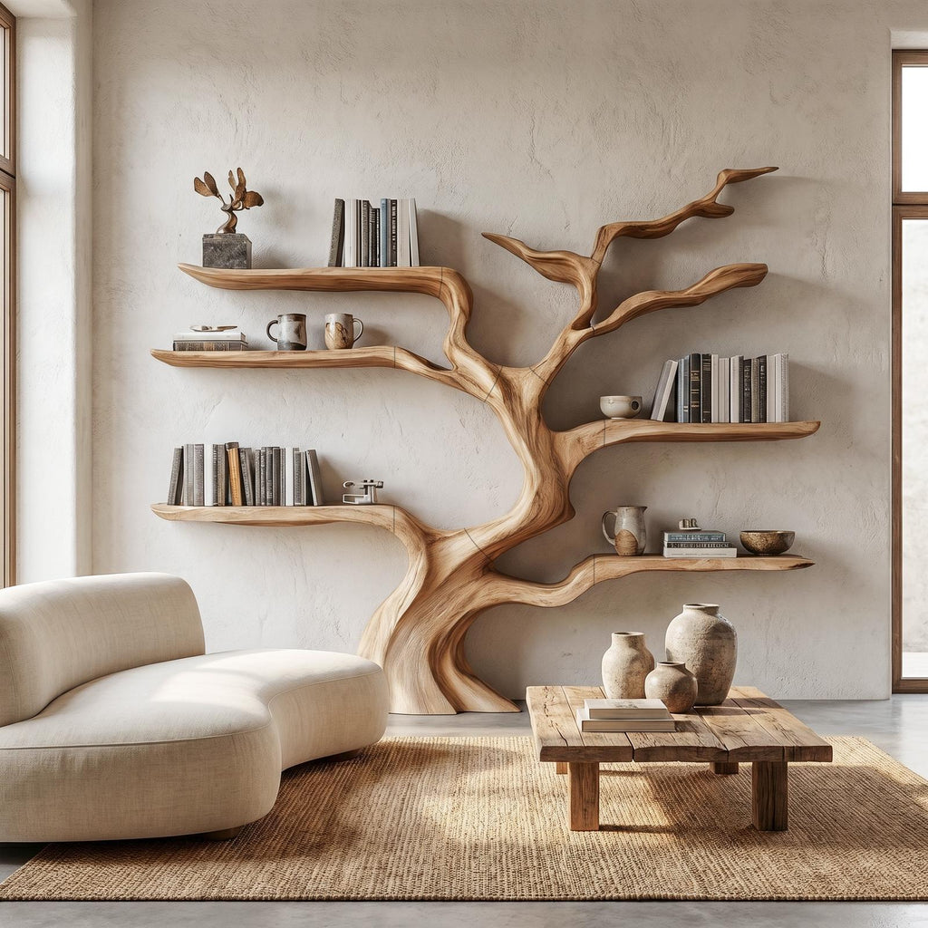 Nature-Inspired Tree Bookshelf, Floating Wooden Shelves, Tree-Shaped Bookcase for Wall