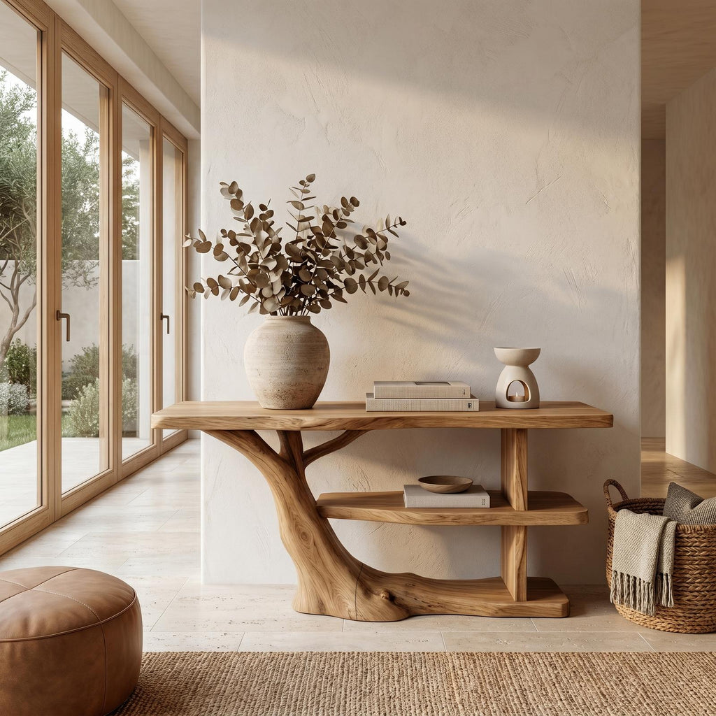 Modern Console Table with Flowing Wood Pedestal Base, Organic Wood Foyer Table for Entryway & Living Room