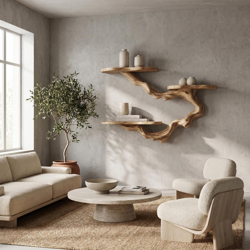Rustic Floating Shelf with Display Storage, Solid Wood Wall Mounted Organizer Ledge