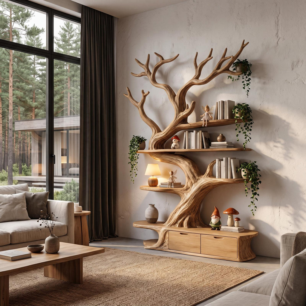 Sculptural Tree Bookshelf Handcrafted Tree Branch Design For Home Office