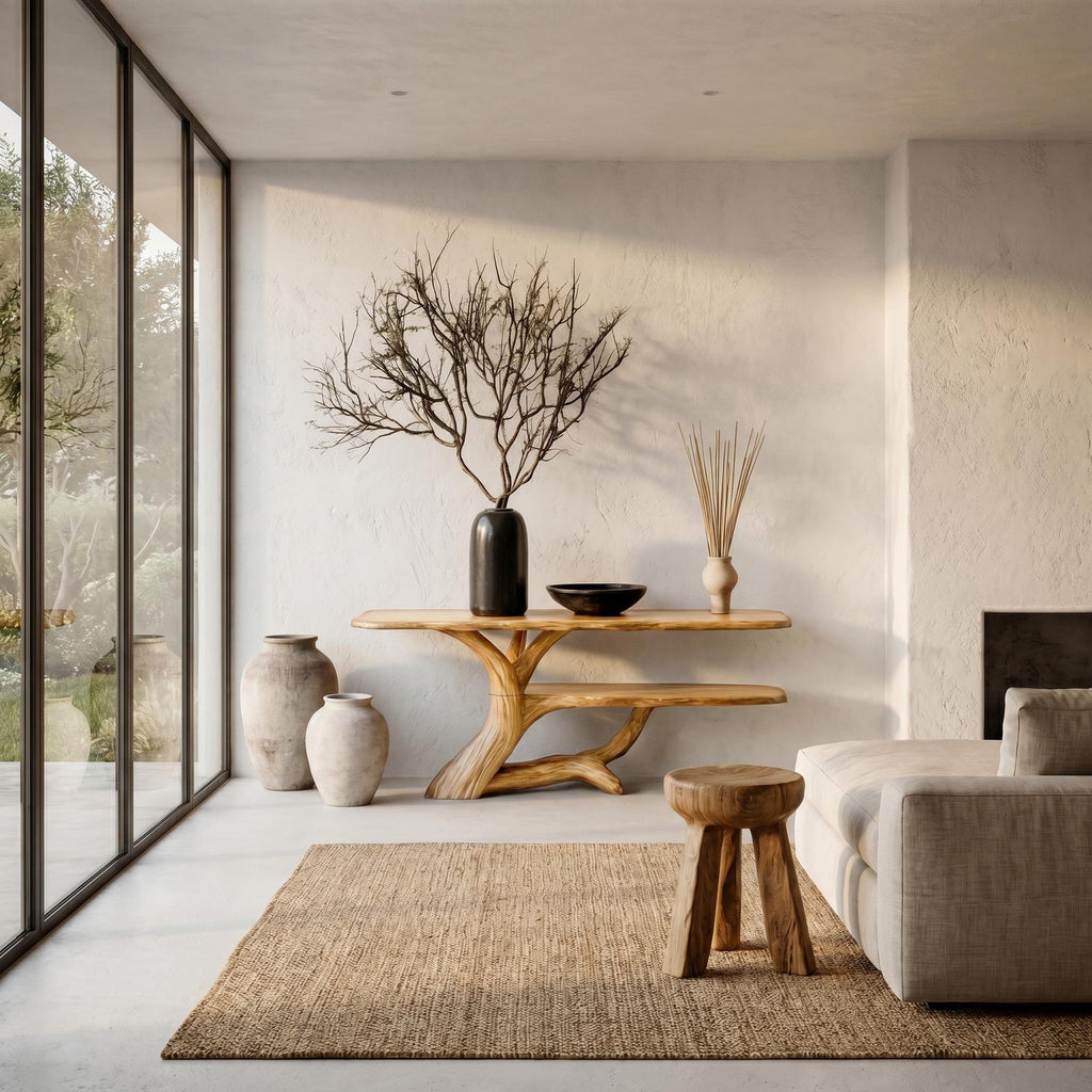 Nature-Inspired Wood Console Table with Open Shelf Storage for Living Room Entryway & Foyer, Rustic Modern Accent