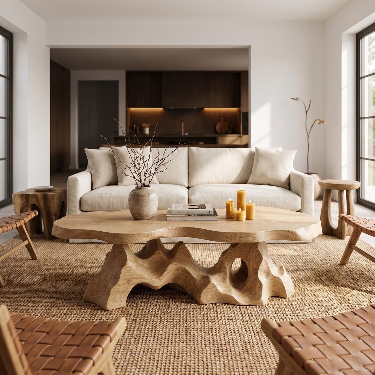 Organic Coffee Table With Sculptural Tree Root Base For Living Room SINLHACF412