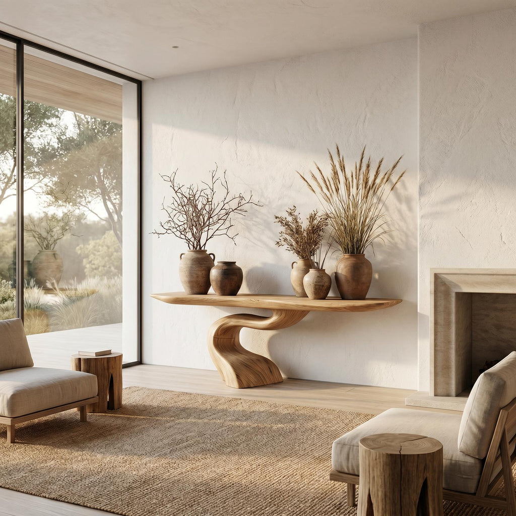 Organic Modern Console Table with Artistic Tree Root Base, Handcrafted Live Edge Entryway & Foyer Table