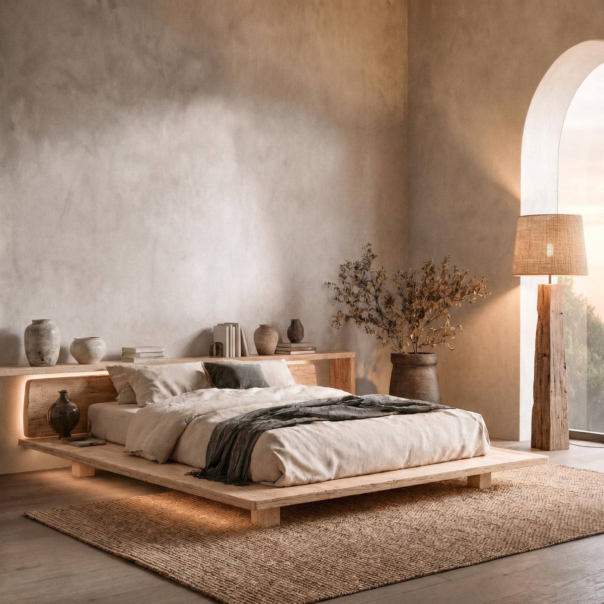 Spry Interior Modern Floating Platform Bed Frame with Upholstered Headboard, Solid Wood Luxury Bedroom Bed Frame - SINLHAWB123
