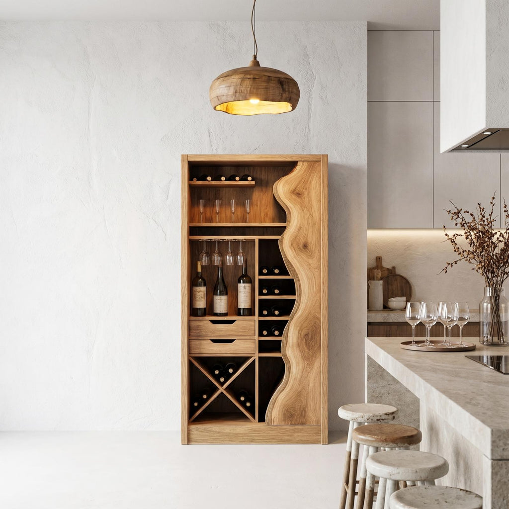 Farmhouse Wood Wine Cabinet with Built-In Bottle Storage, Bar Sideboard Buffet for Dining Room