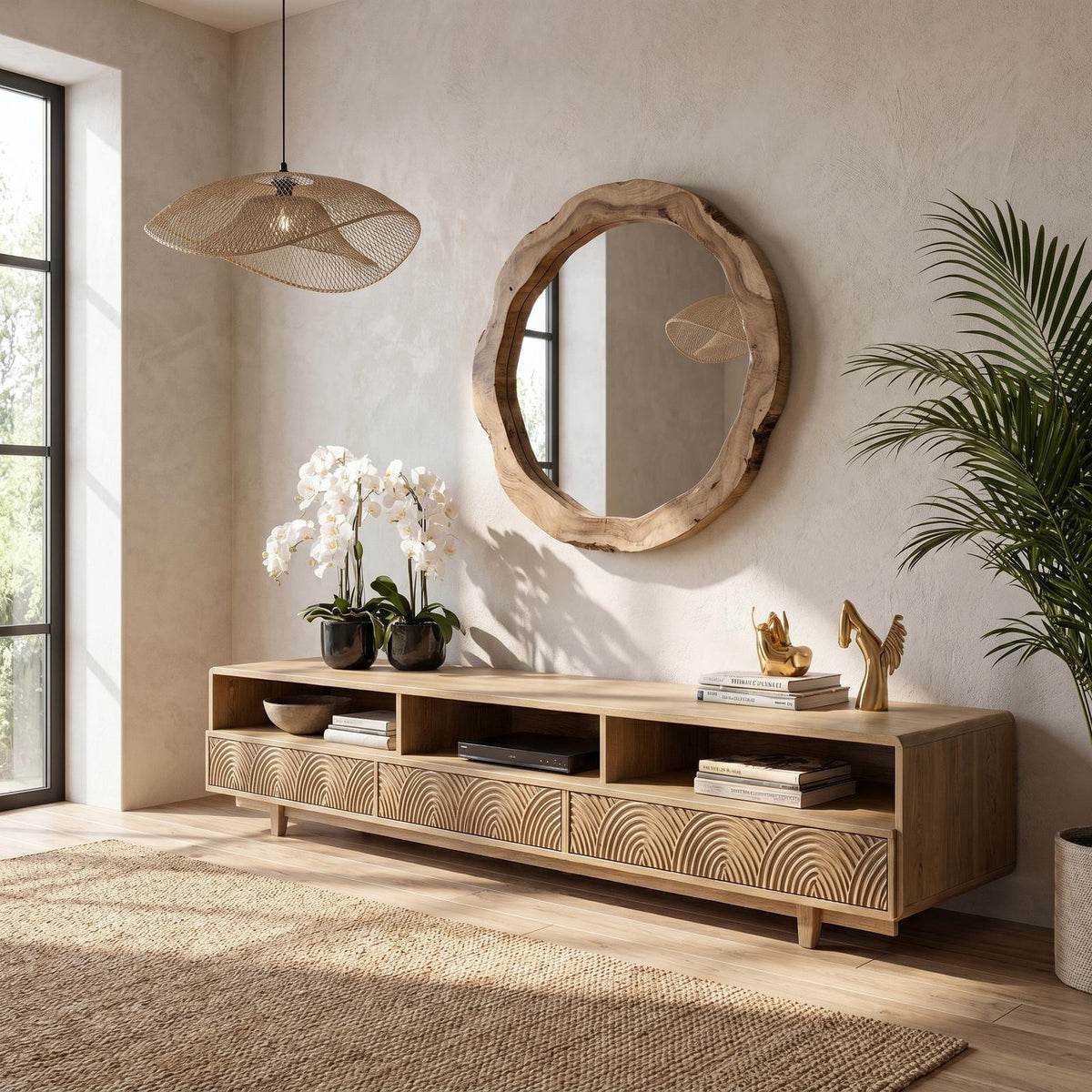 Rustic Wood TV Cabinet, Handcrafted Reclaimed Style Media Stand Board with Storage Doors for Living Room, Model